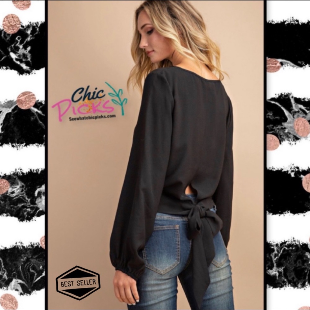 EEsome Black Back Bow Tie Crop Long Sleeve Top